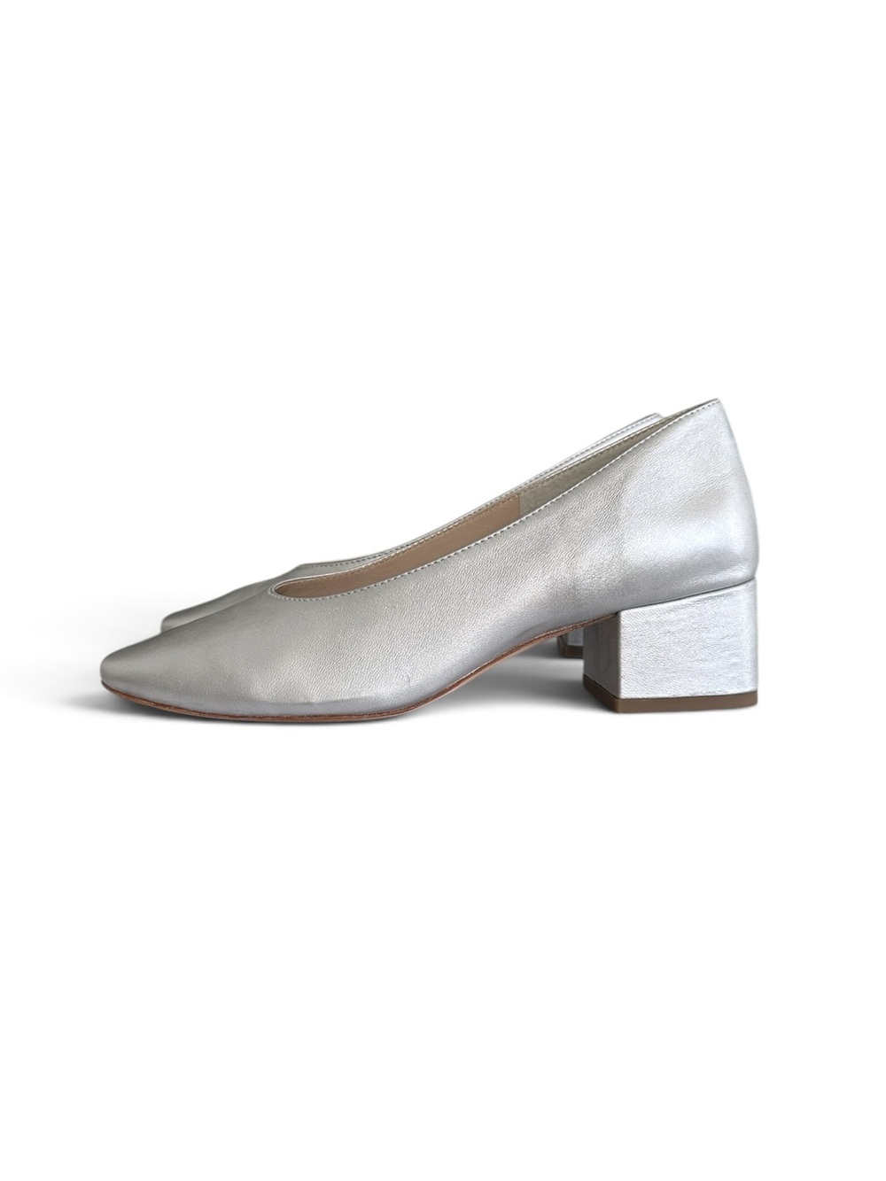 Loeffler Randall Metallic Silver Leather Pumps with Block Heels Size 7.5 B